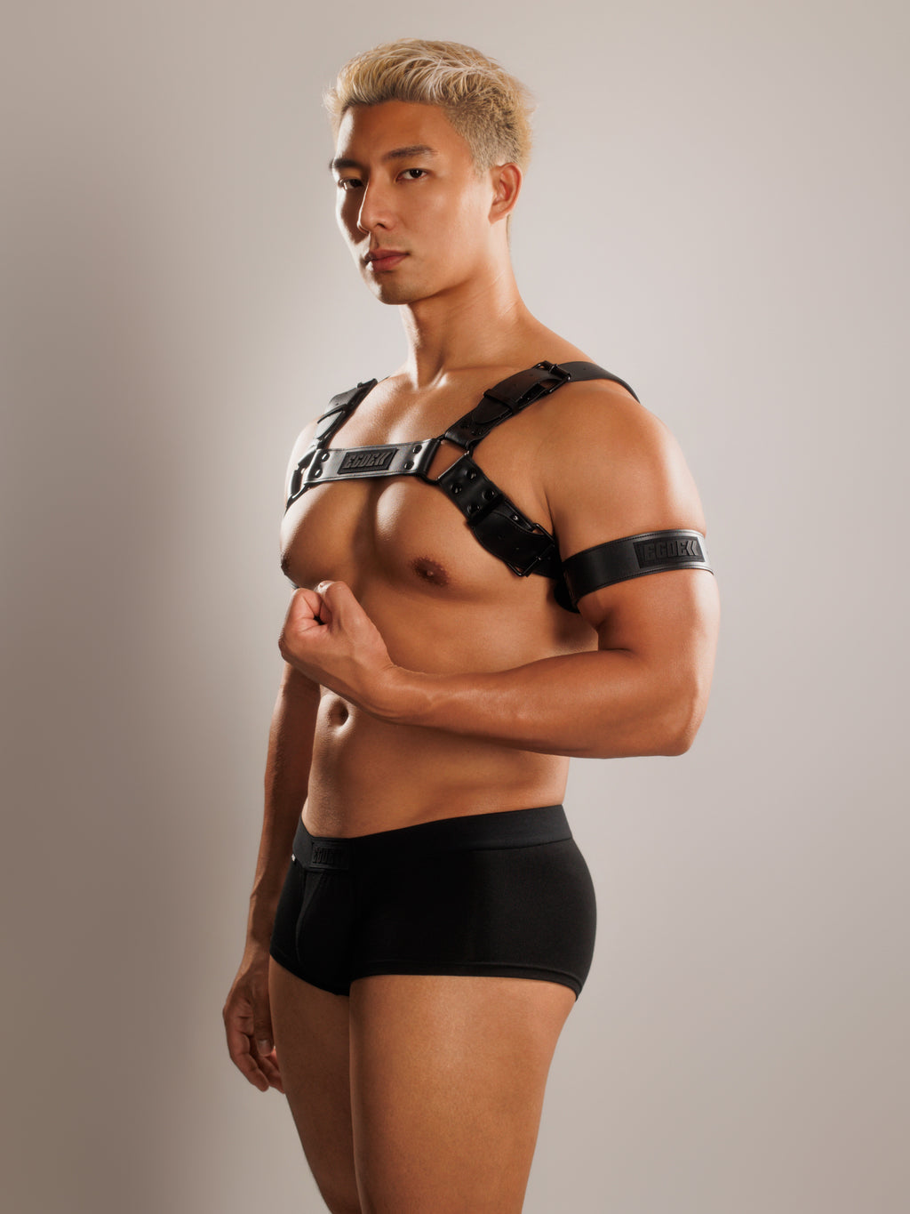 [4183] ULTIM PVC leather body harness & armbands set