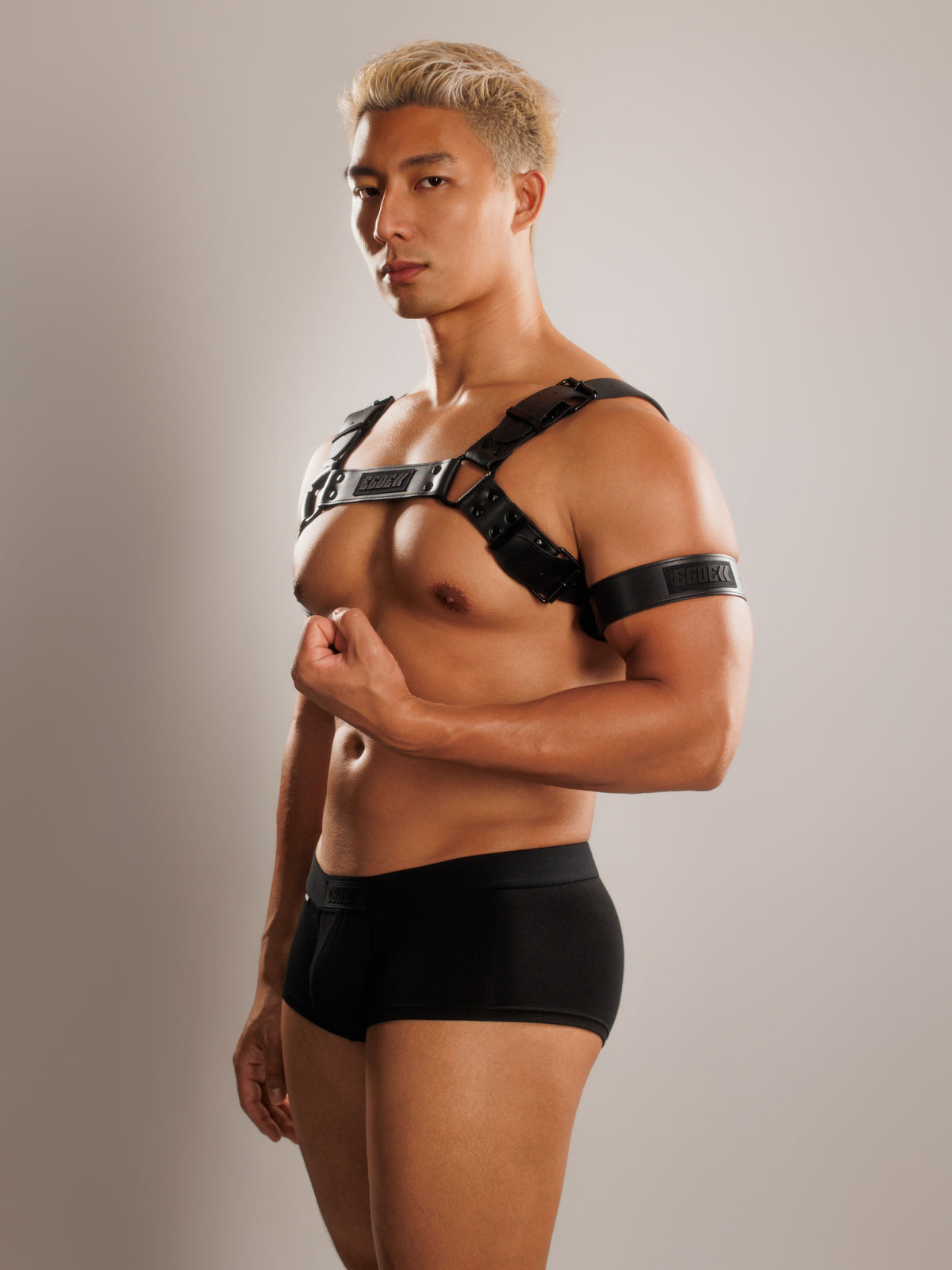 [4183] ULTIM PVC leather body harness & armbands set